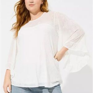 Torrid Flocked Mesh Crew Neck Bell Sleeve Swing Top White Size 3